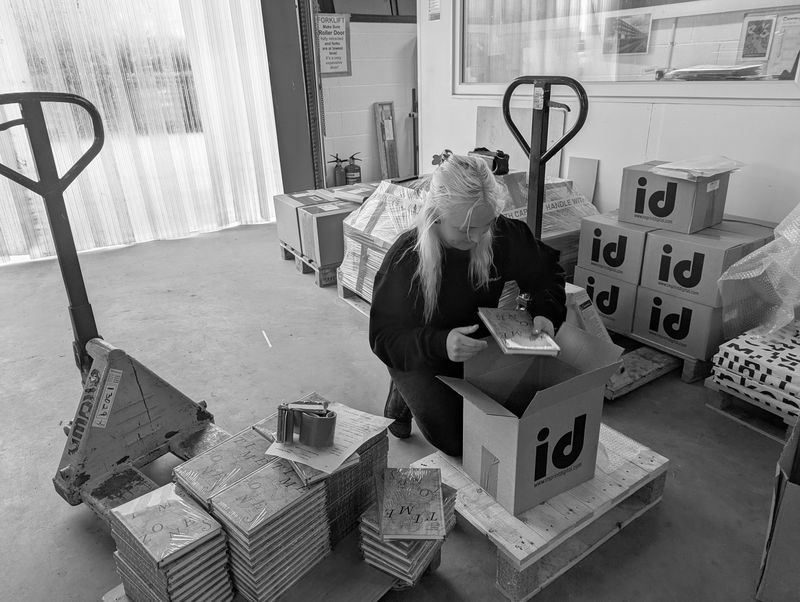 Finished covers coming off the bindery line