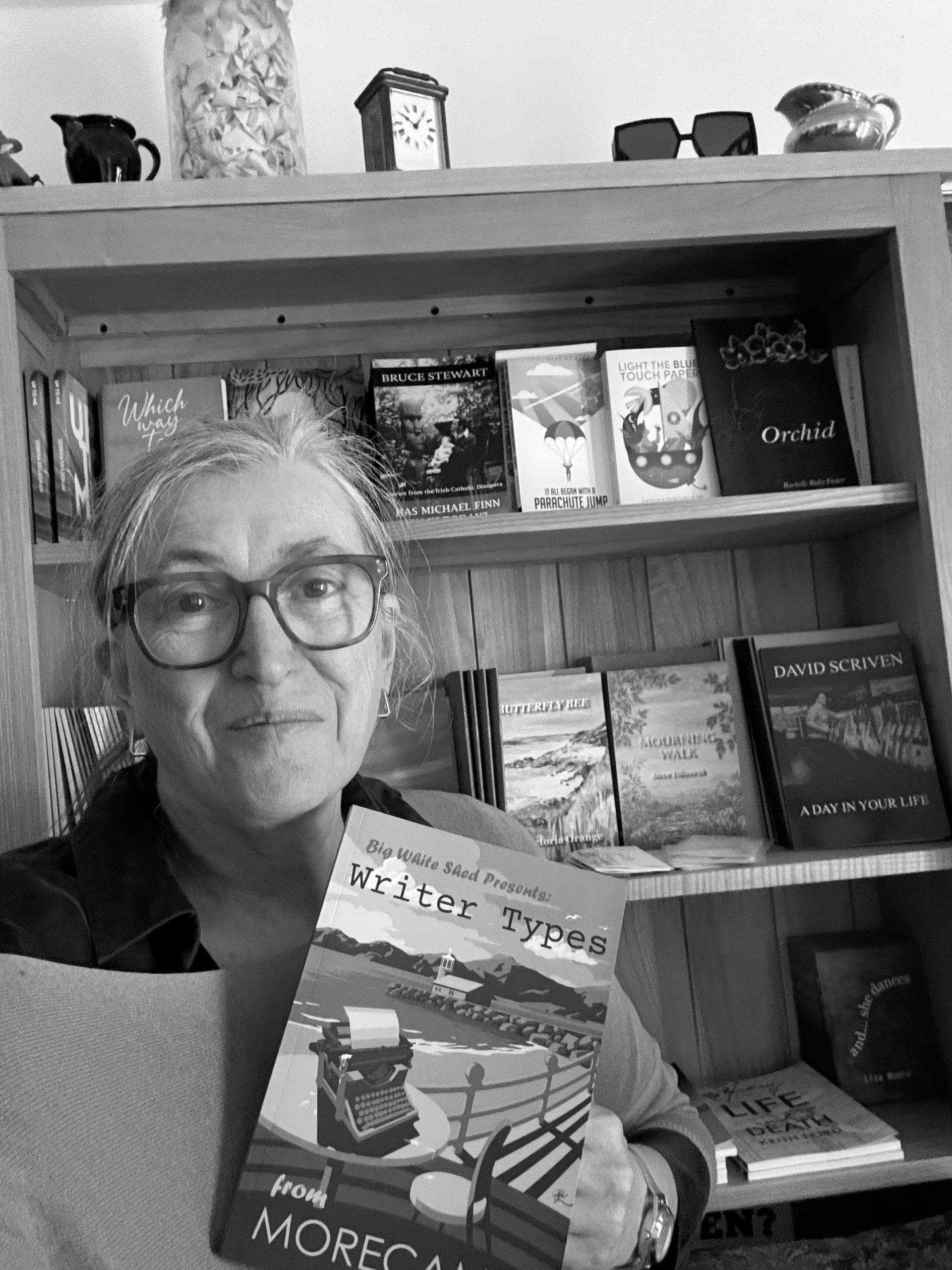 Anne Holloway with her book Morecambe Writer Types