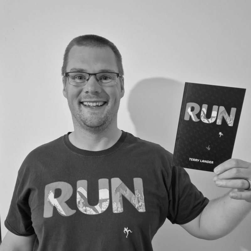 Terry Lander with their book RUN