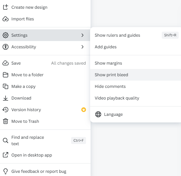 Showing the Bleed Setting in Canva