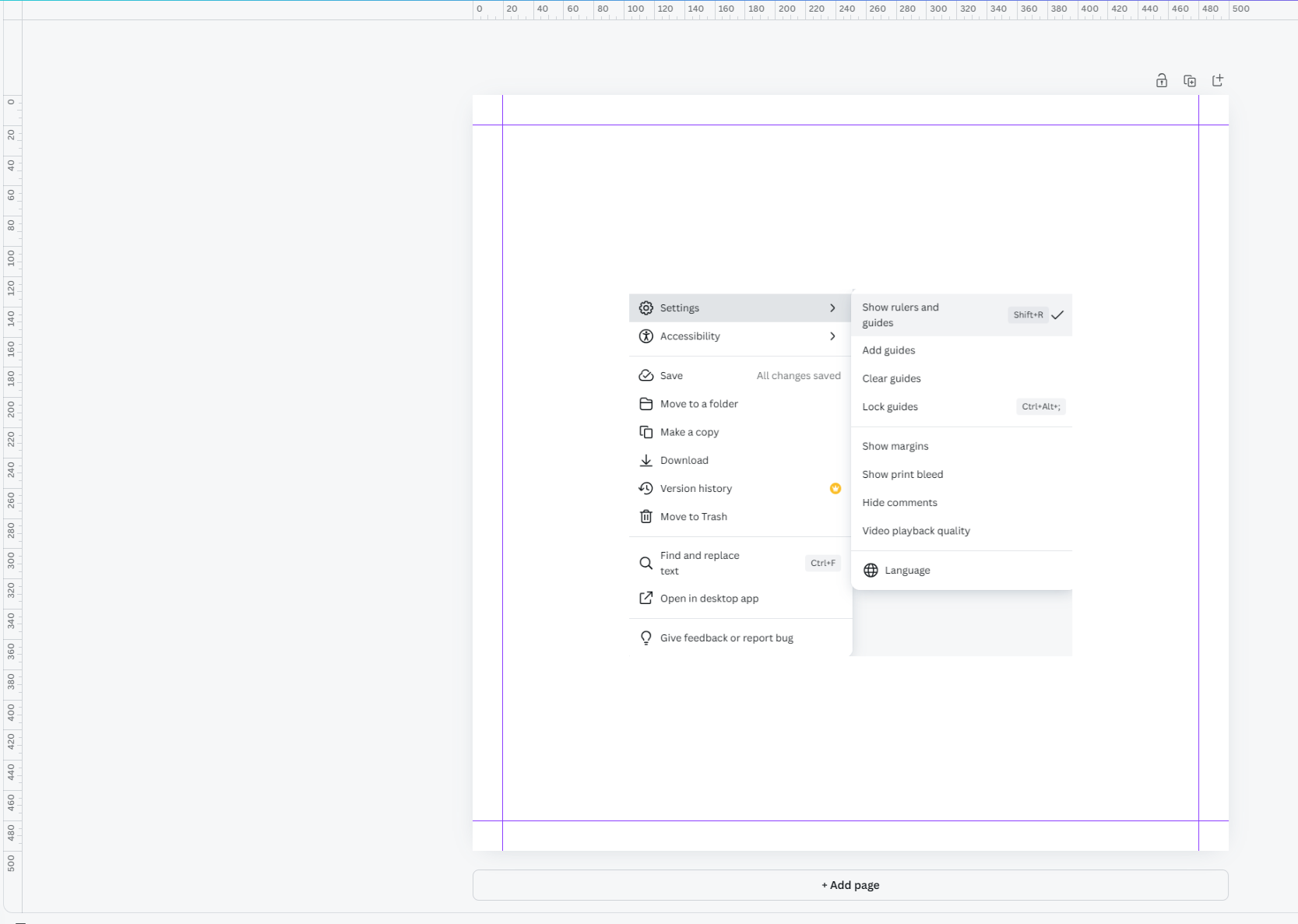 Showing how to add rulers and guides on Canva