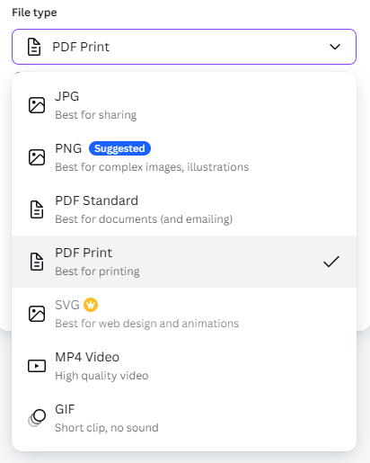 Download option on Canva