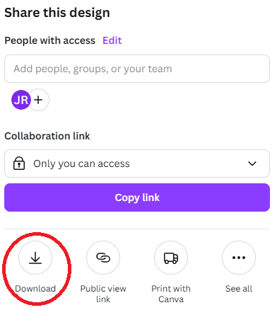 Canva showing download option