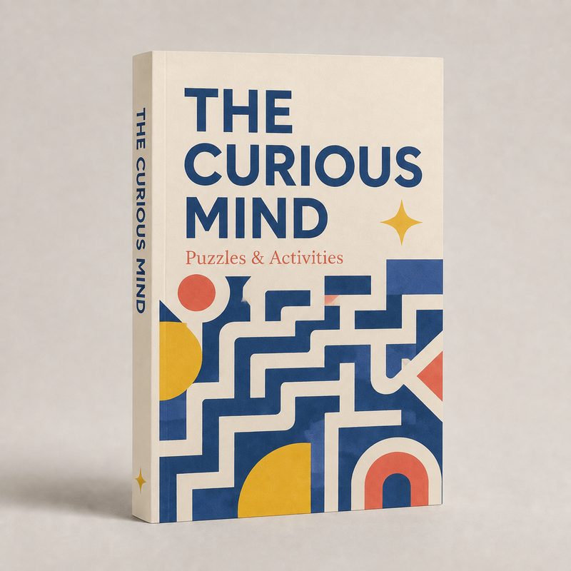 Illustrative The Curious Mind paperback with a blue, cream and yellow puzzle-inspired cover