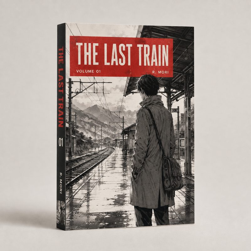 Illustrative manga paperback, The Last Train Volume 01, with mono artwork and a red title panel