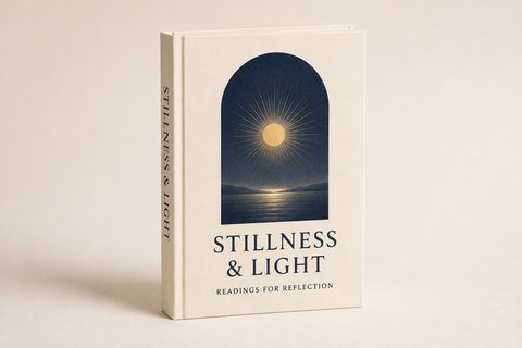 Illustrative Stillness and Light hardback with an ivory cover and navy arch design