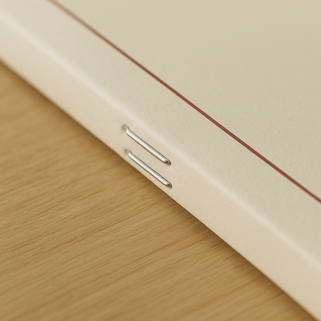 Detail of clean saddle-stitched spine with two staples