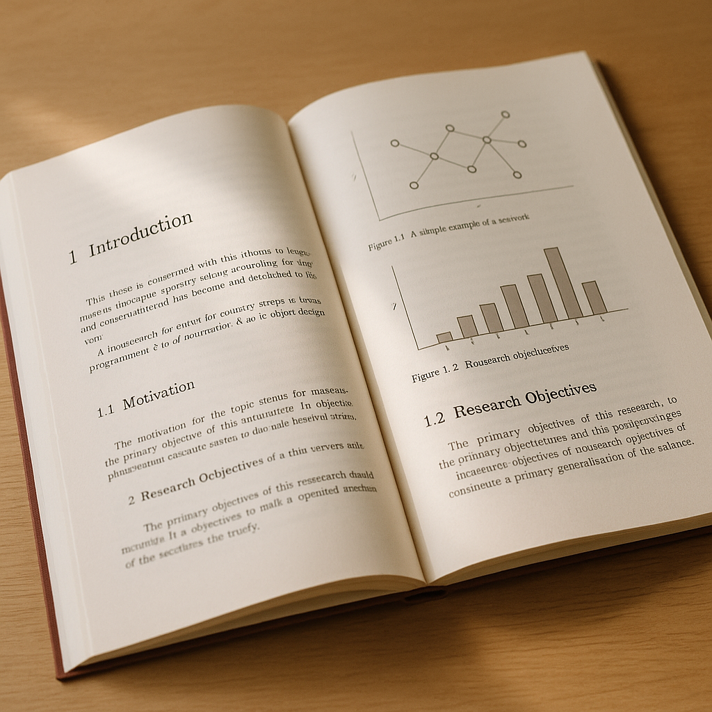 Open thesis showing academic typography and figures