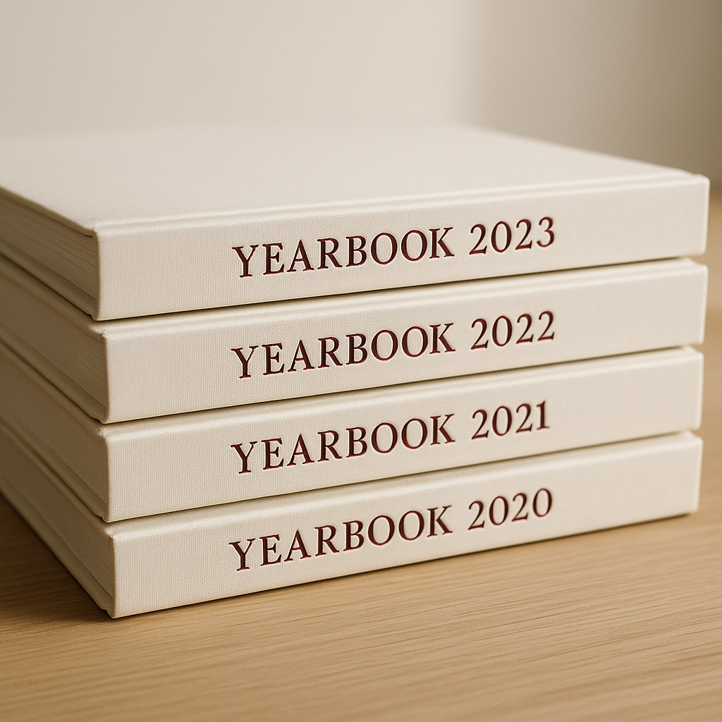 Stack of foil-blocked yearbook spines