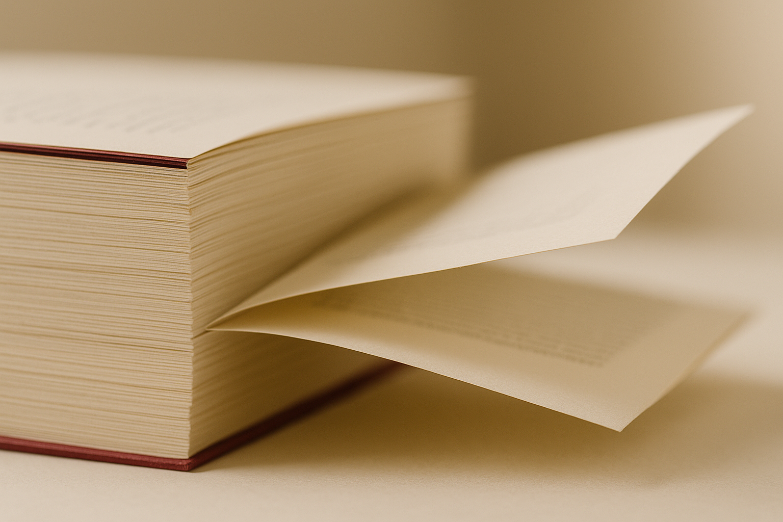 A glued, unsewn text block — single pages held by adhesive along the spine edge