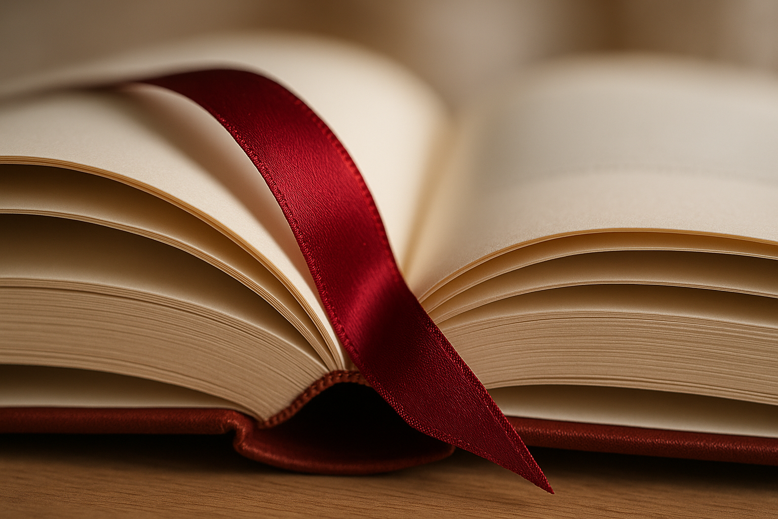 Satin ribbon marker sewn into the spine of a hardback book