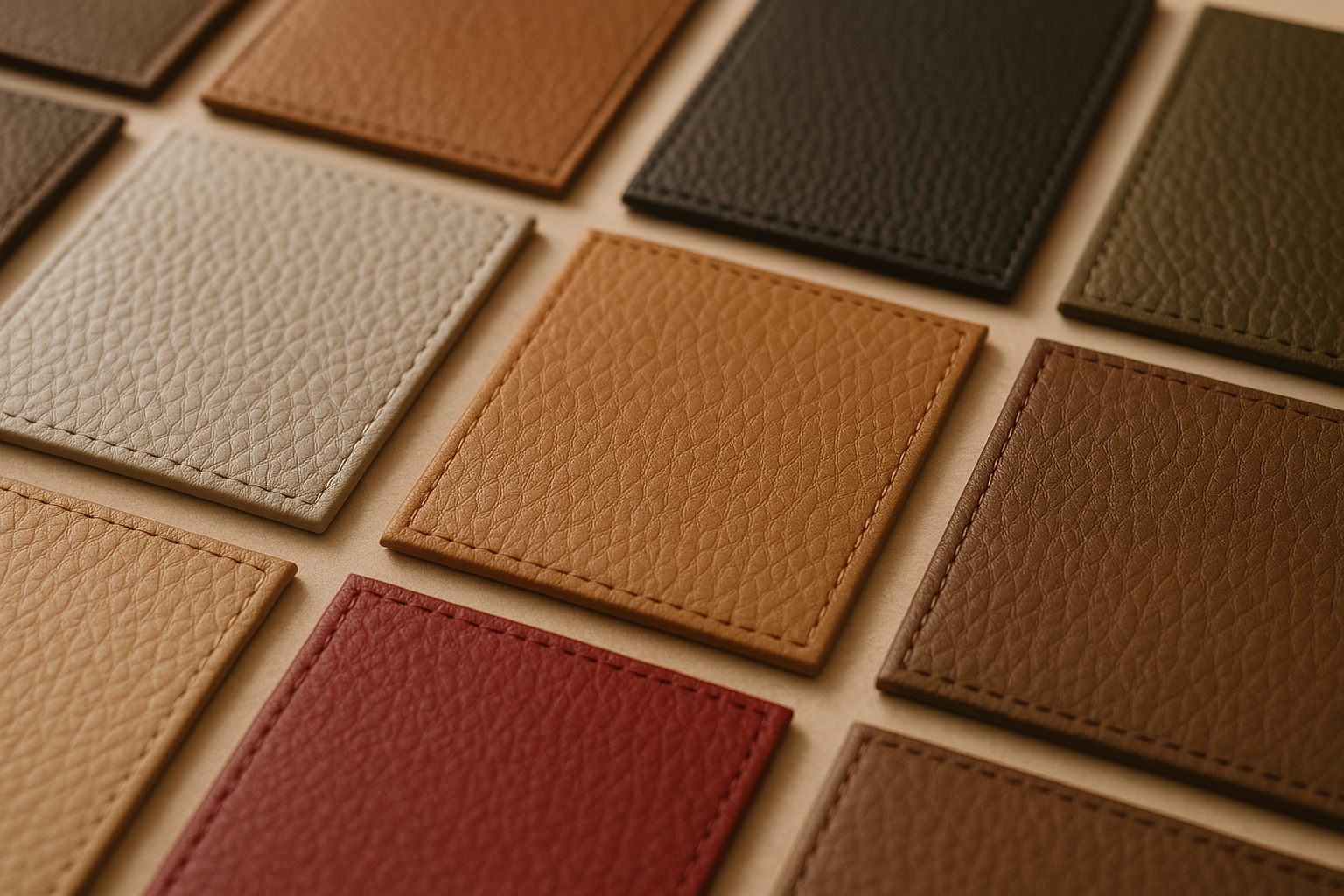 Vegan-leather hardback cover swatches in a range of colours and grains