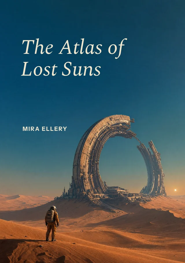 The Atlas of Lost Suns, premade Exploration science fiction book cover