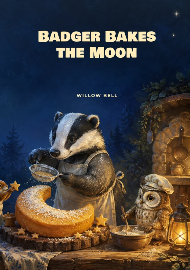 Badger Bakes the Moon, premade Children's book cover