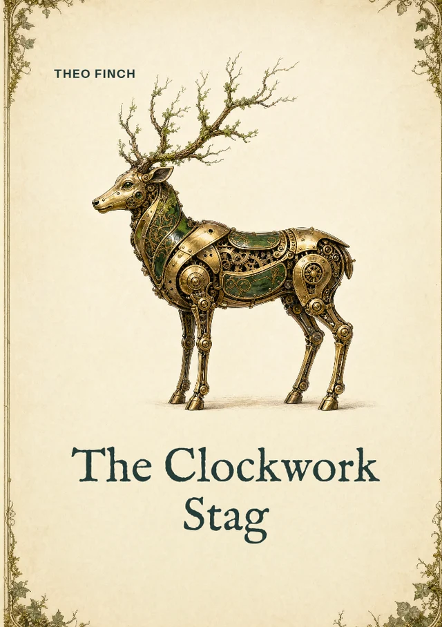 The Clockwork Stag, premade Whimsical fantasy book cover