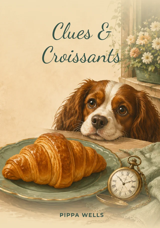 Clues & Croissants, premade Cosy Mystery book cover