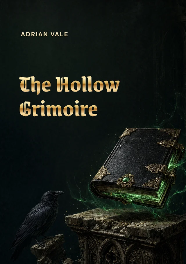 The Hollow Grimoire, premade Dark fantasy book cover