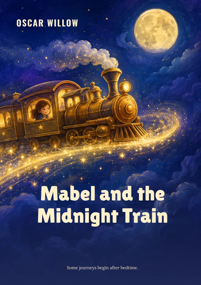 Mabel and the midnight train, premade Children's fantasy book cover