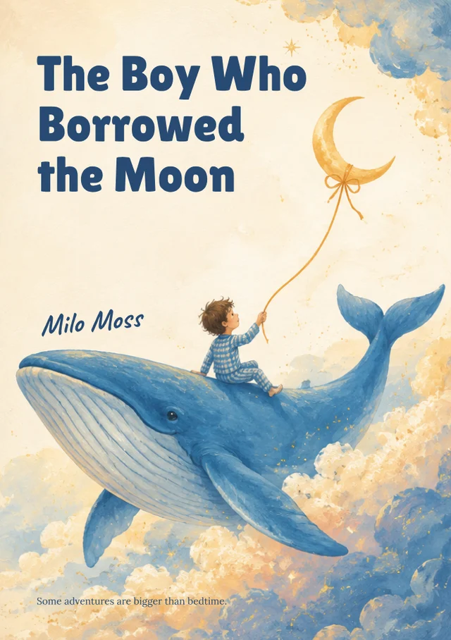 The boy who borrowed the moon, premade Children's fantasy book cover