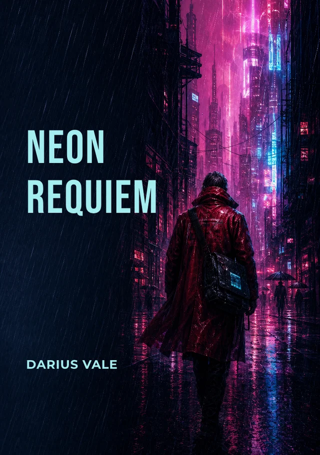 Neon requiem, premade Cyberpunk & science fiction book cover