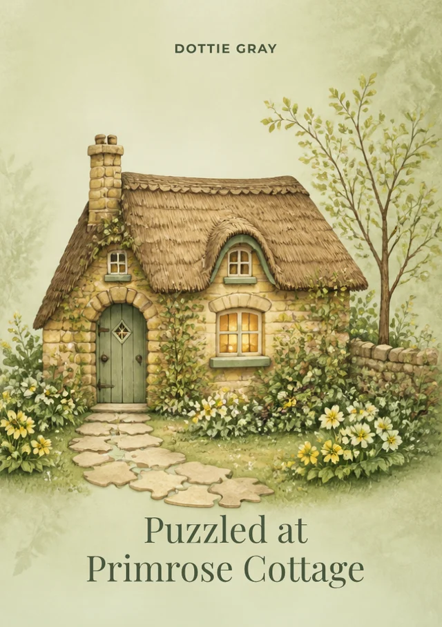 Puzzled at Primrose Cottage, premade Cosy mystery book cover