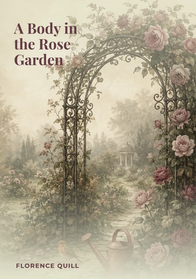 A Body in the Rose Garden, premade Cosy mystery book cover
