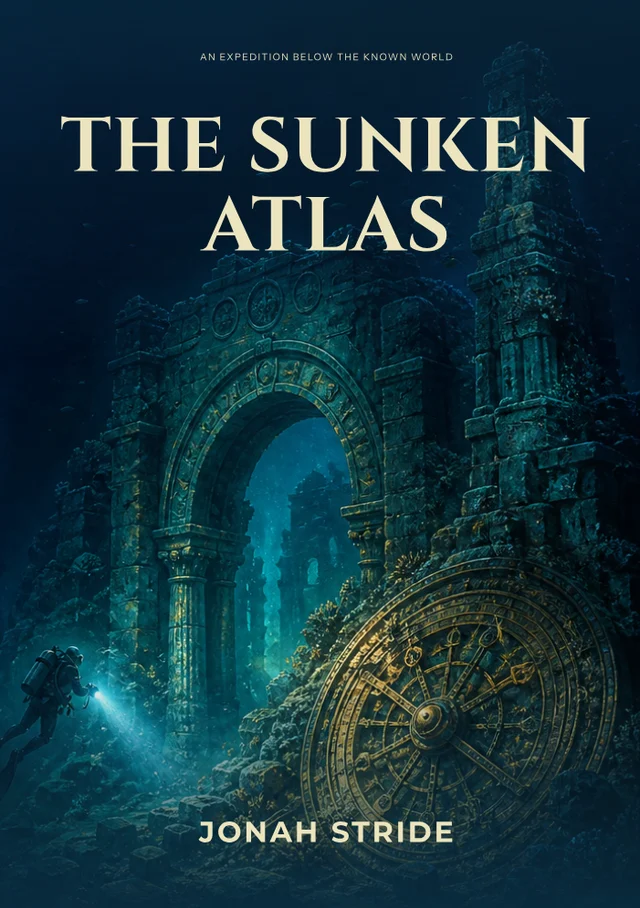 The sunken atlas, premade Underwater adventure book cover