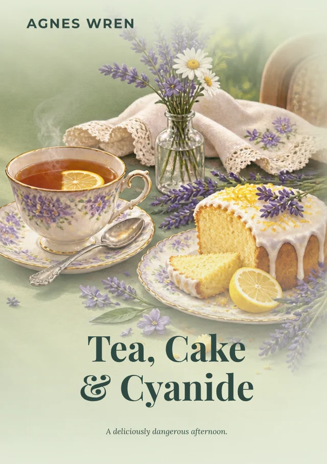 Tea, cake & cyanide, premade Cosy mystery book cover