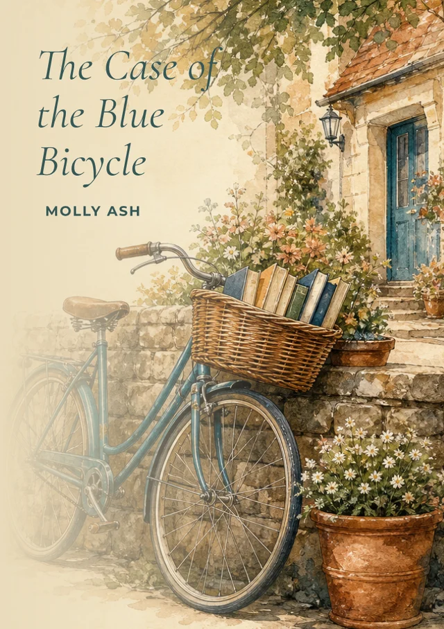 The Case of the Blue Bicycle, premade Cosy Mystery book cover